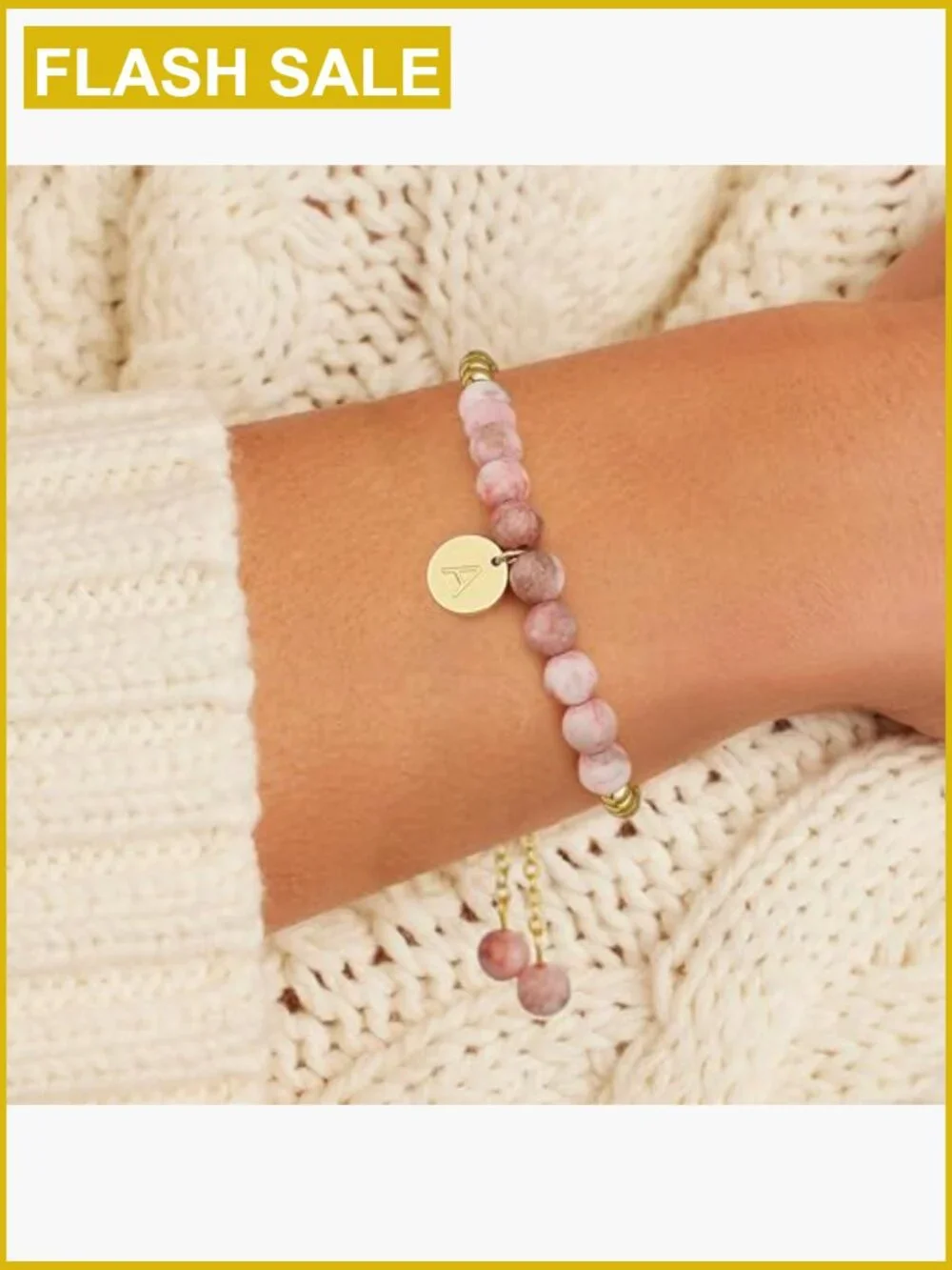 Pink Zebra Natural Stone Initial Charm Bracelet Adjustable Beaded Girls Teen